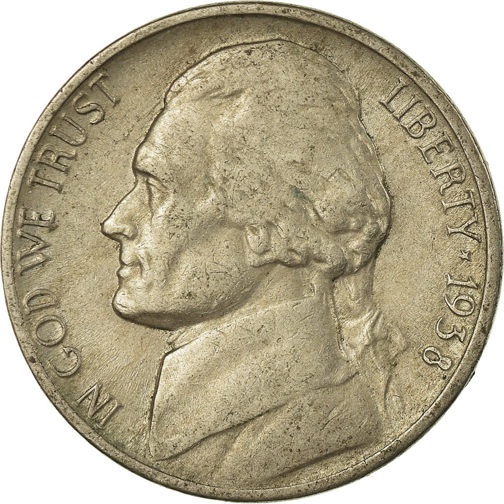 Moneta, Stati Uniti, Jefferson Nickel, 5 Cents, 1938, U.S. Mint, Philadelphia