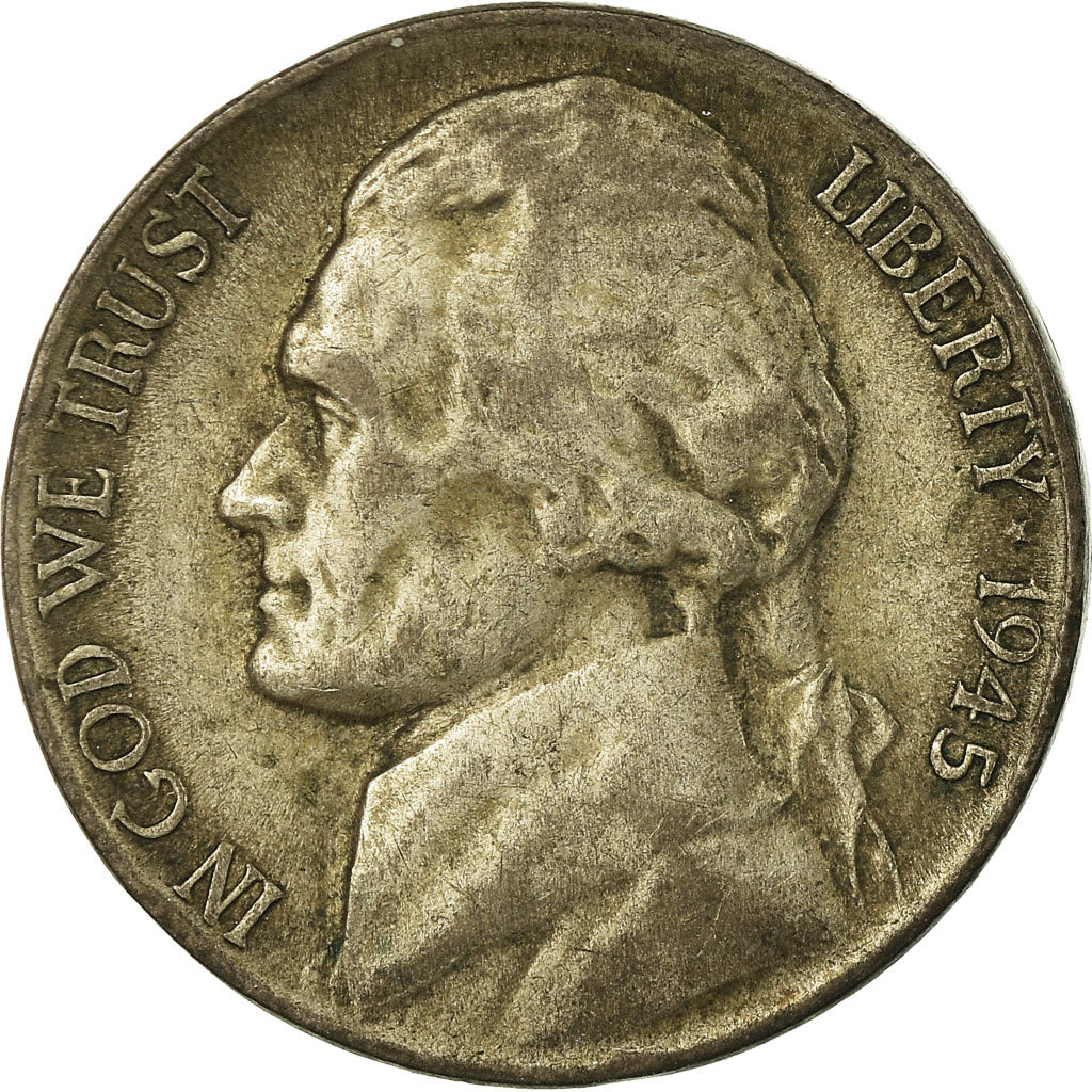 Coin, United States, Jefferson Nickel, 5 Cents, 1945, U.S. Mint, Philadelphia