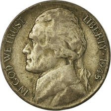 Coin, United States, Jefferson Nickel, 5 Cents, 1945, U.S. Mint, Philadelphia