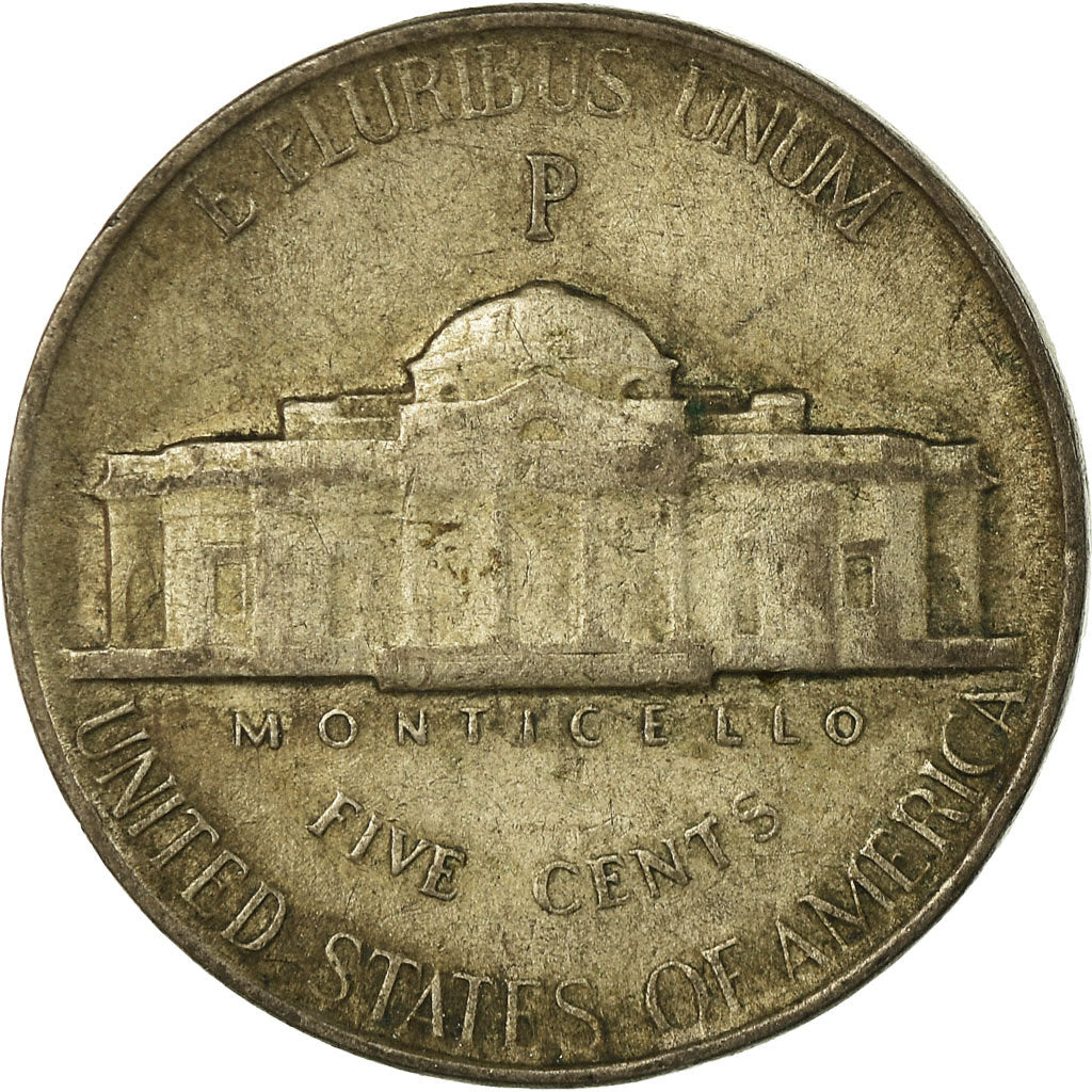 Coin, United States, Jefferson Nickel, 5 Cents, 1945, U.S. Mint, Philadelphia