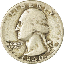Coin, United States, Washington Quarter, Quarter, 1940, U.S. Mint, Philadelphia