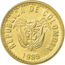 Coin, Colombia, 5 Pesos, 1989, AU(55-58), Aluminum-Bronze, KM:280