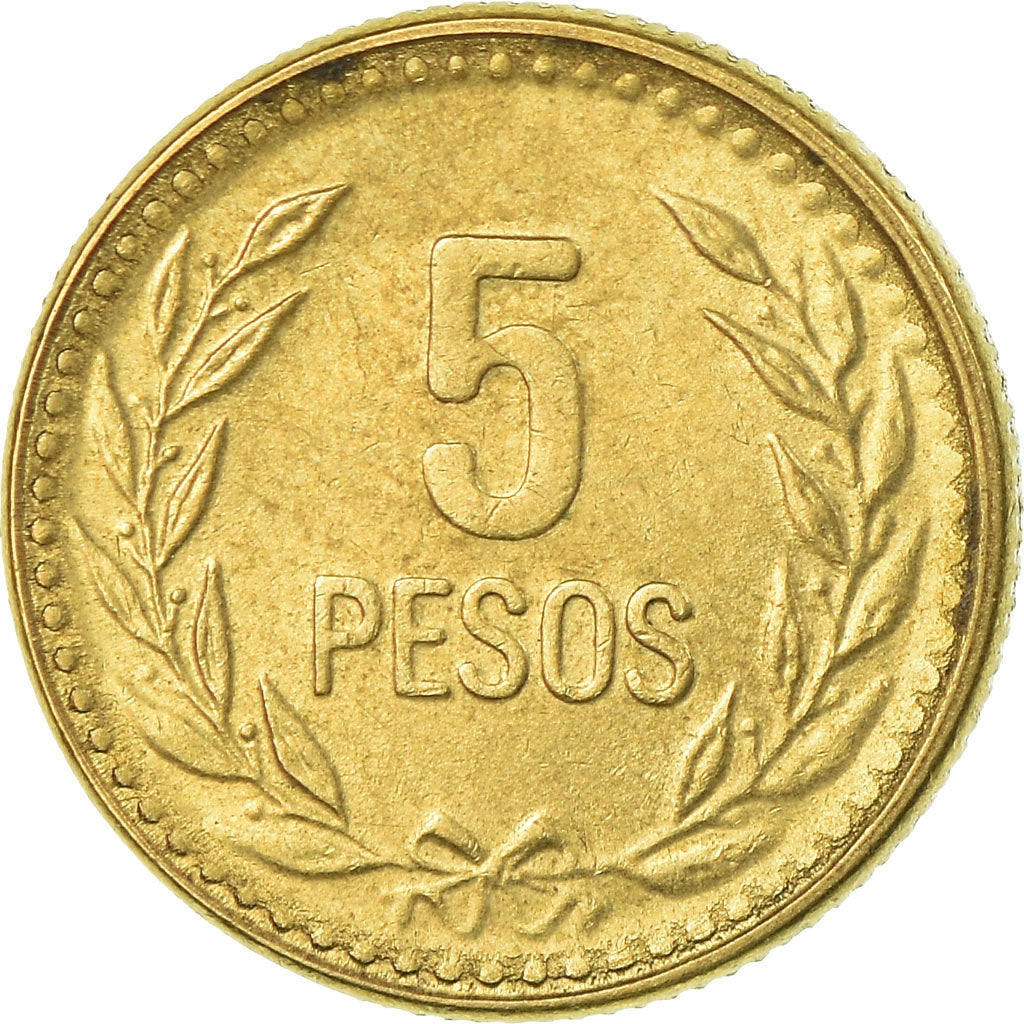 Coin, Colombia, 5 Pesos, 1989, AU(55-58), Aluminum-Bronze, KM:280