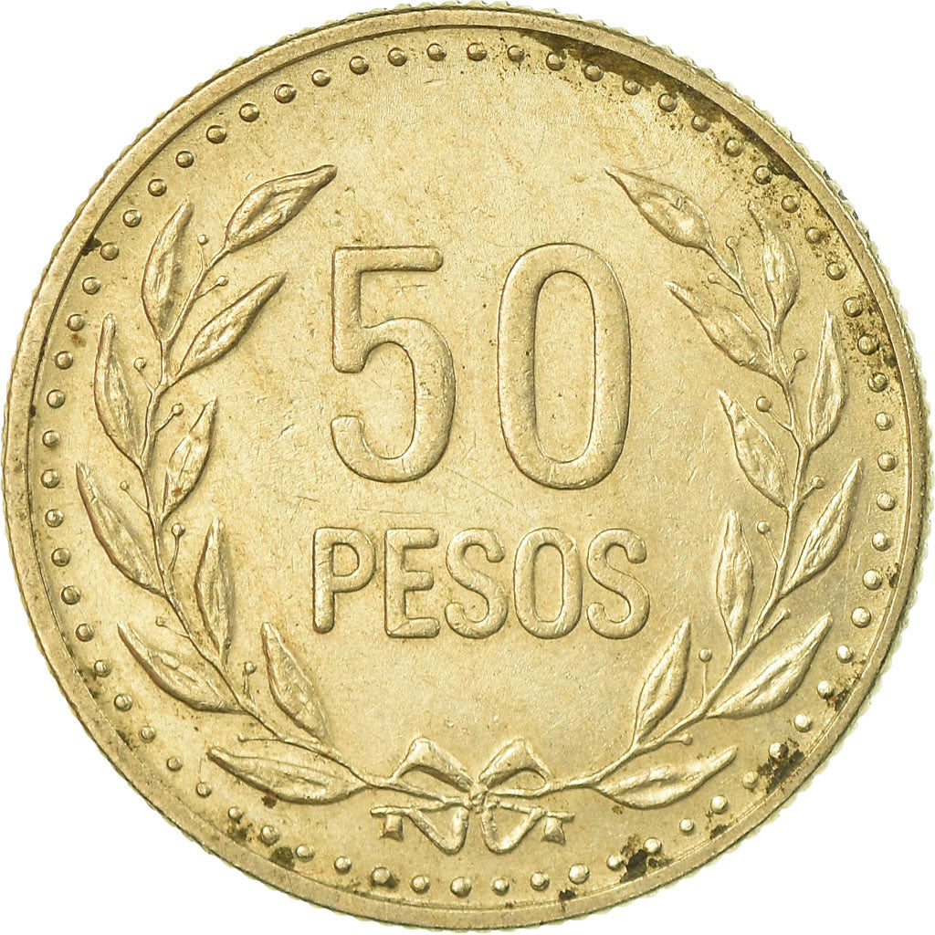 Moneta, Colombia, 50 Pesos, 1990, BB, Rame-nichel-zinco, KM:283.1