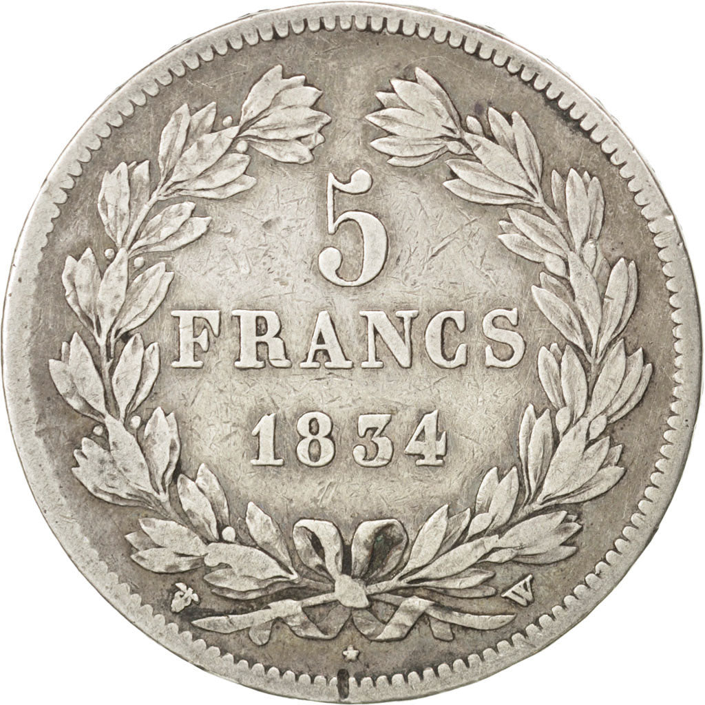 Coin, France, Louis-Philippe, 5 Francs, 1834, Lille, VF(30-35), Silver