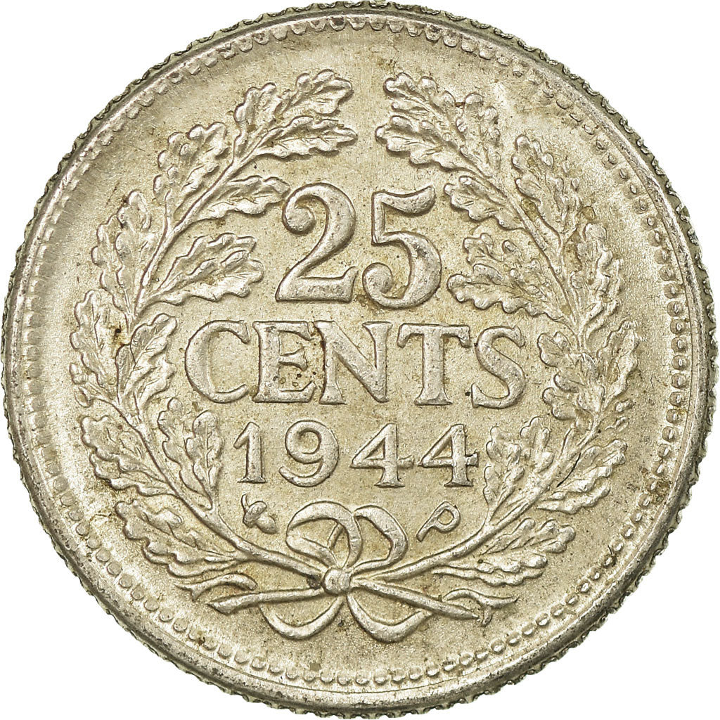 Coin, Netherlands, Wilhelmina I, 25 Cents, 1944, EF(40-45), Silver, KM:164