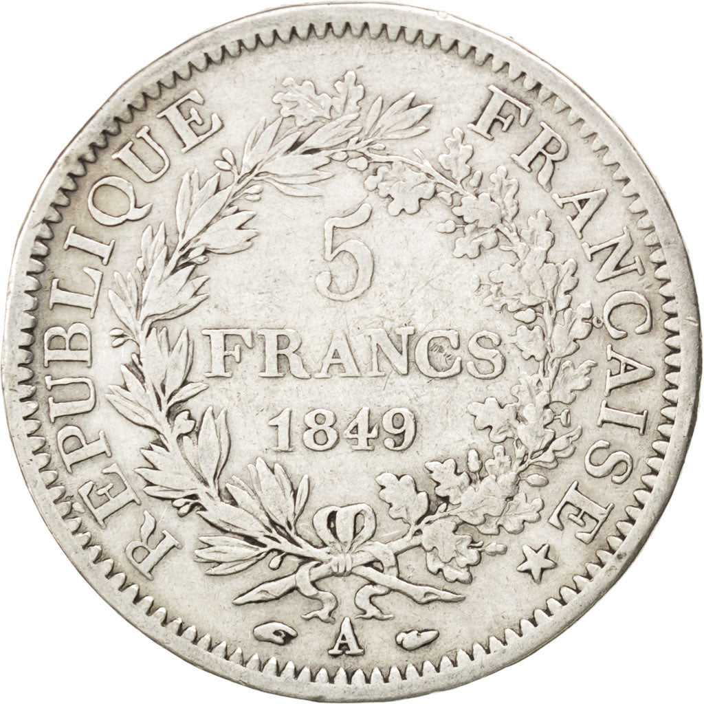 FRANCE, Hercule, 5 Francs, 1849, Paris, KM #756.1, VF(20-25), Silver, Gadoury...
