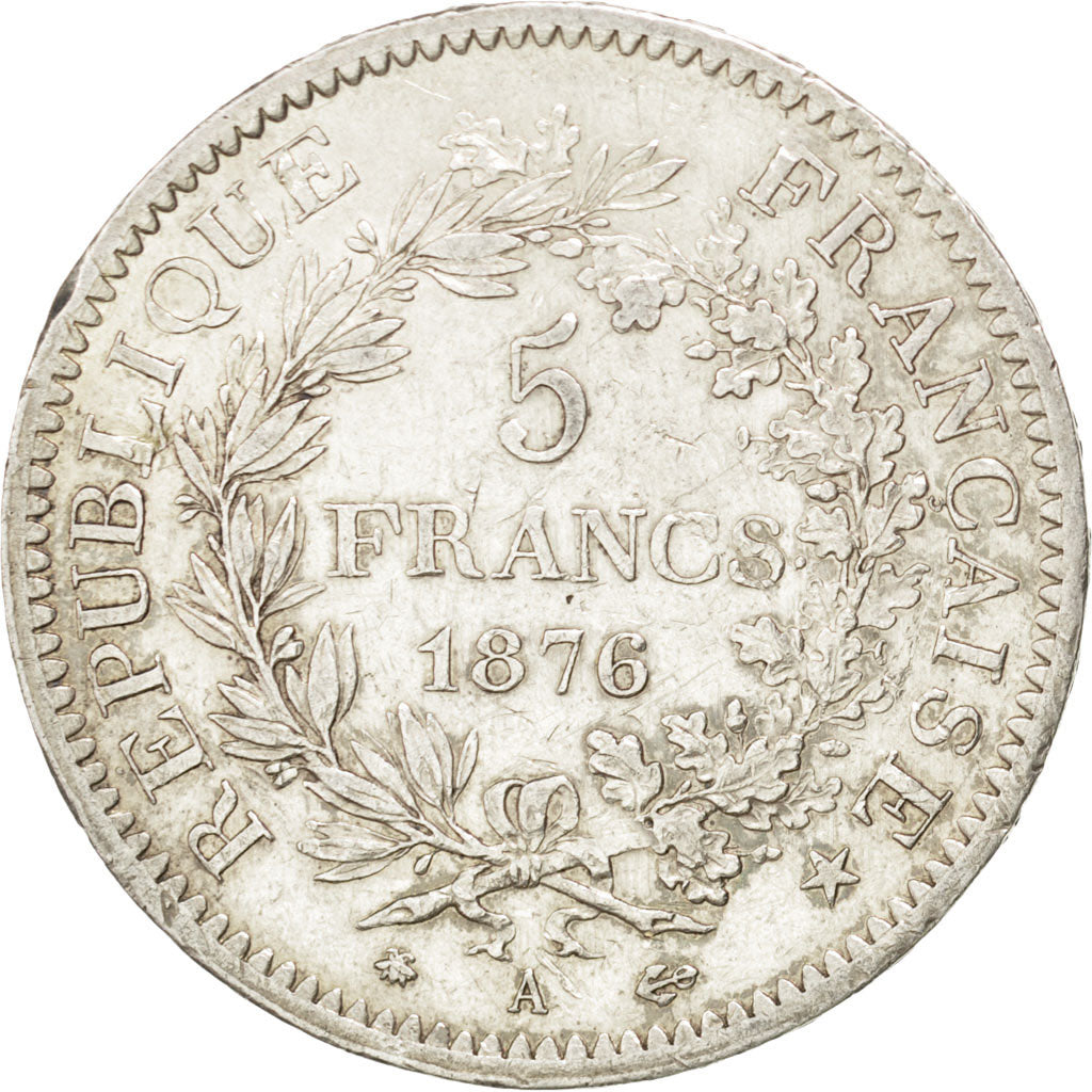 FRANCE, Hercule, 5 Francs, 1876, Paris, KM #820.1, EF(40-45), Silver, Gadoury...