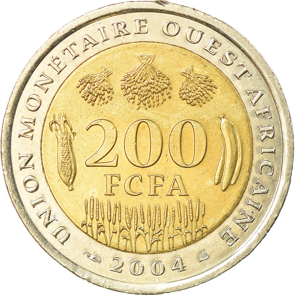 Coin, West African States, 200 Francs, 2004, EF(40-45), Bi-Metallic, KM:14