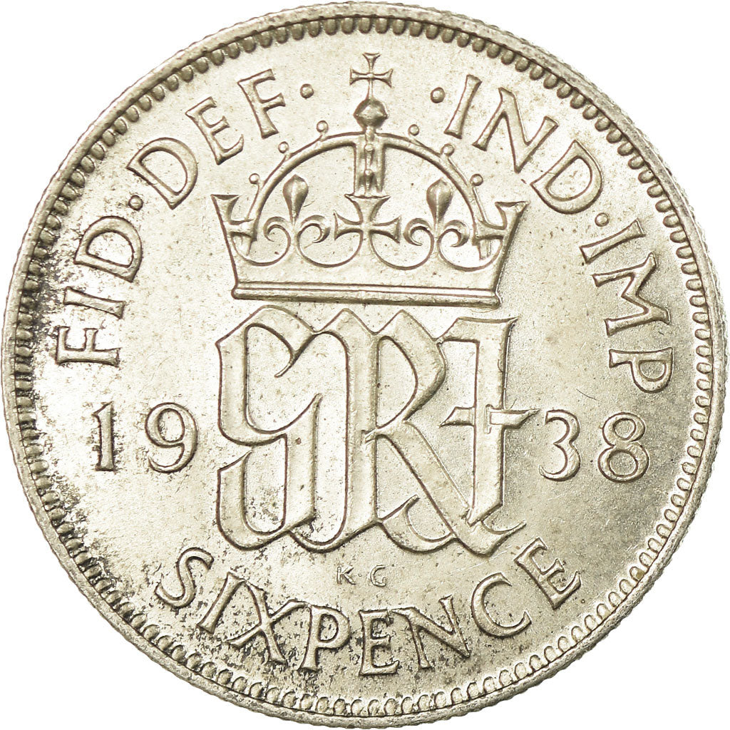 Coin, Great Britain, George VI, 6 Pence, 1938, AU(55-58), Silver, KM:852