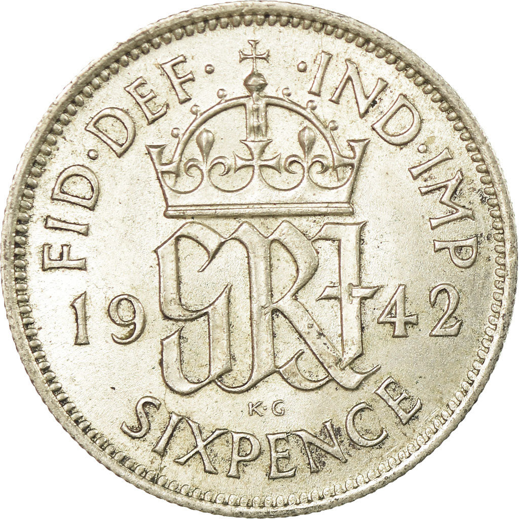 Coin, Great Britain, George VI, 6 Pence, 1942, AU(55-58), Silver, KM:852