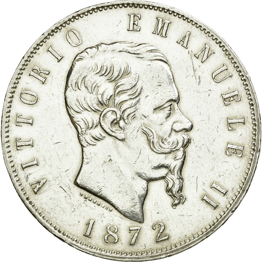 Coin, Italy, Vittorio Emanuele II, 5 Lire, 1872, Milan, AU(50-53), Silver