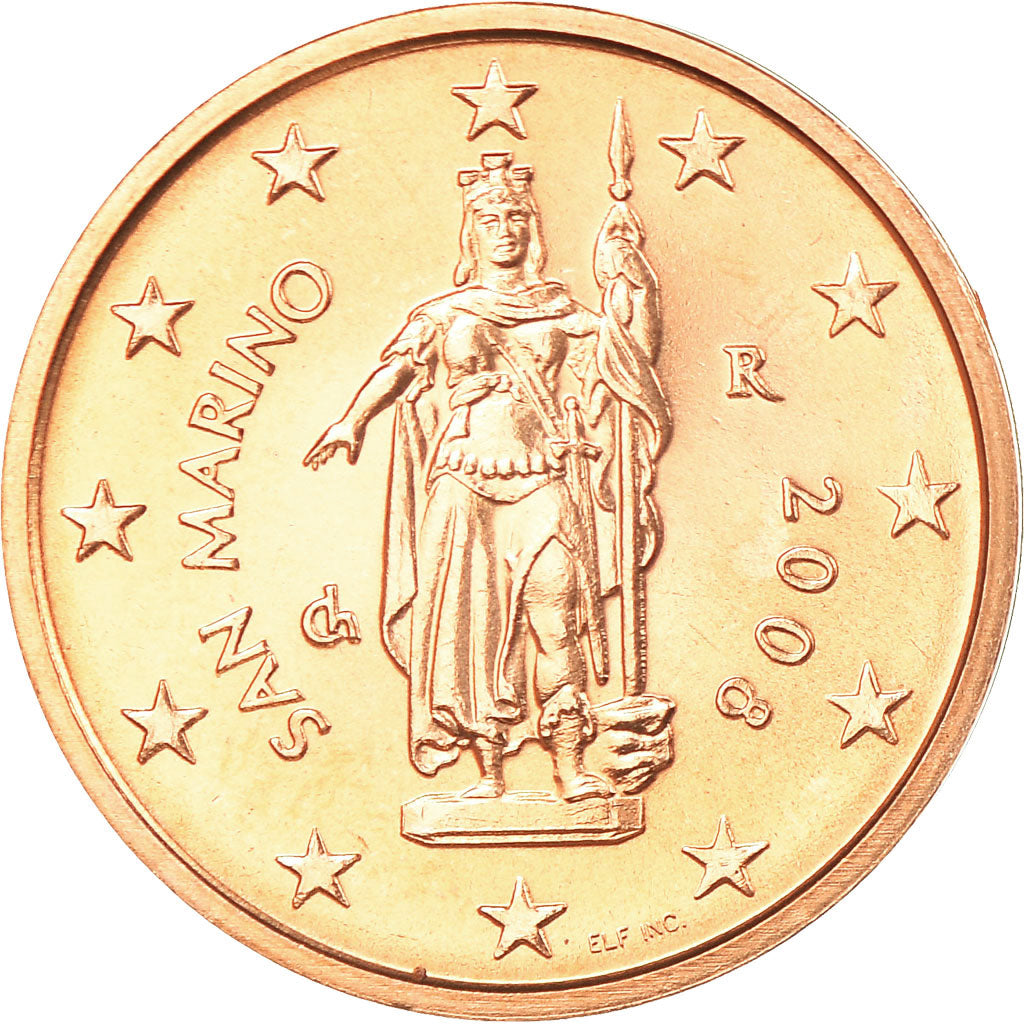San Marino, 2 Euro Cent, 2008, SPL, Acciaio placcato rame, KM:441