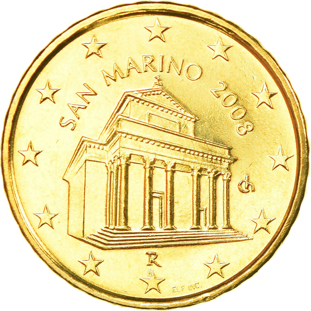 San Marino, 10 Euro Cent, 2008, MS(63), Brass, KM:482