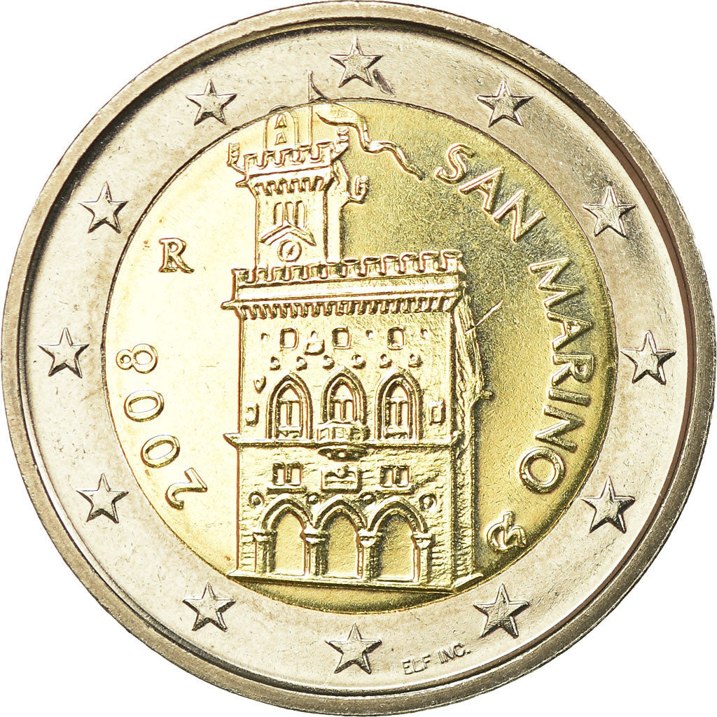 San Marino, 2 Euro, 2008, MS(63), Bi-Metallic, KM:486