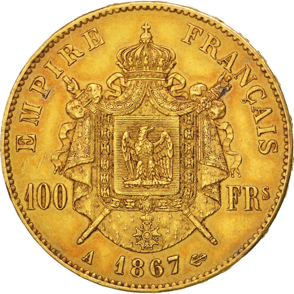 FRANCE, Napoléon III, 100 Francs, 1867, Paris, KM #802.1, AU(50-53), Gold, G...