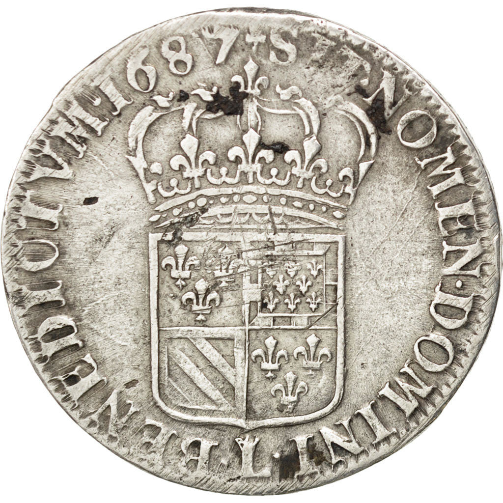 FRANCE, 1/2 Écu de Flandre, 1/2 ECU, 1687, Lille, KM #262.4, EF(40-45), Silver, 