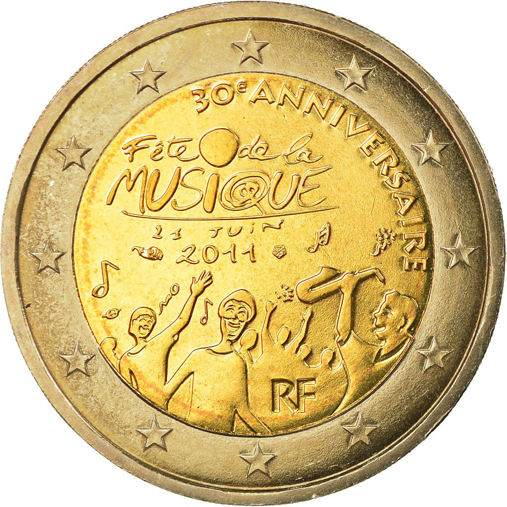 Francja, 2 Euro, Fête Musique, 2011, Paris, AU(55-58), Bimetaliczny, KM:1789
