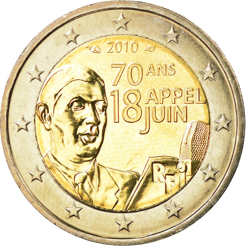 Francia, 2 Euro, Charles De Gaulle, Appel du 18 juin 1940, 2010, EBC