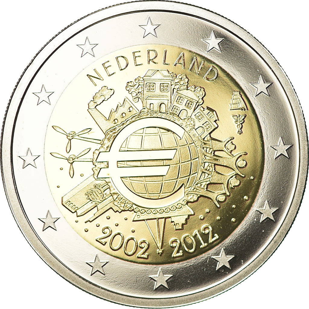Netherlands, 2 Euro, 10 ans de l'Euro, 2012, Proof, MS(65-70), Bi-Metallic