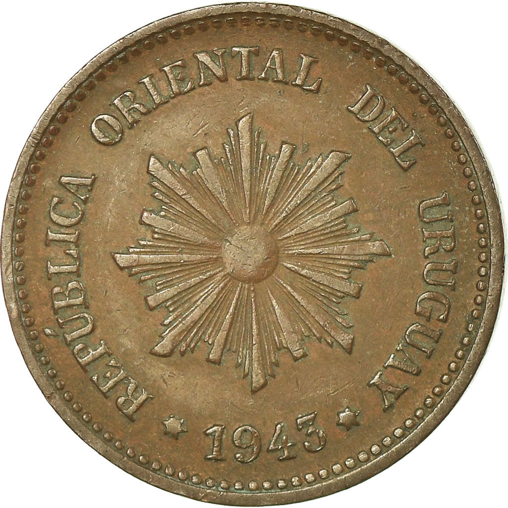 Coin, Uruguay, 2 Centesimos, 1943, Santiago, EF(40-45), Copper-Tin-Zinc, KM:20a