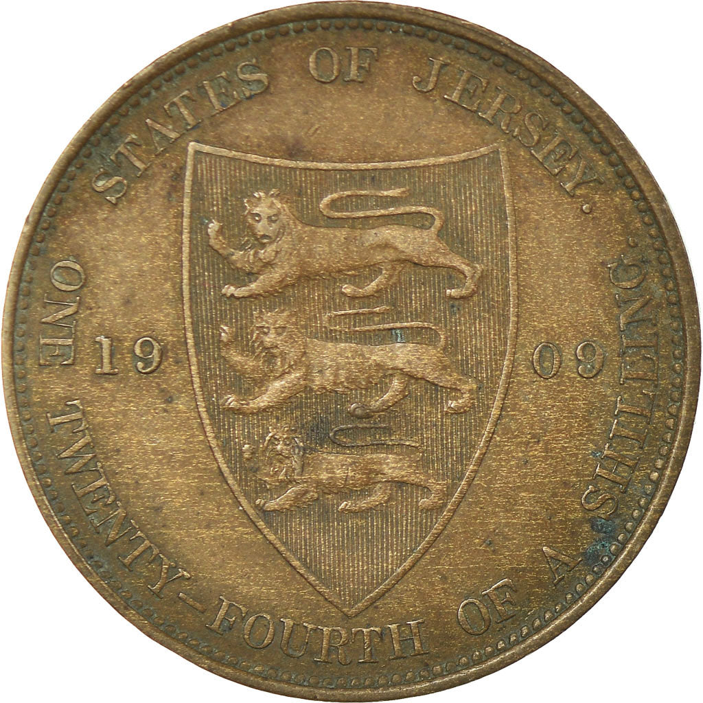 Coin, Jersey, Edward VII, 1/24 Shilling, 1909, EF(40-45), Bronze, KM:9