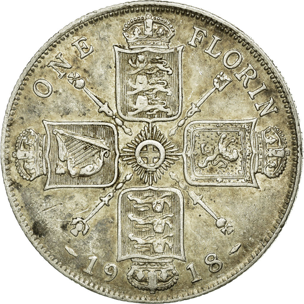 Coin, Great Britain, George V, Florin, Two Shillings, 1918, EF(40-45), Silver