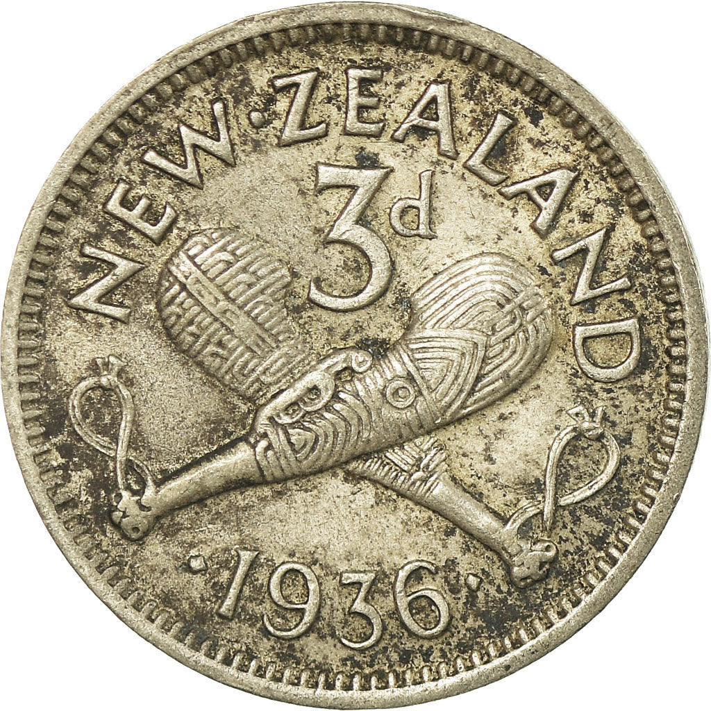 Coin, New Zealand, George V, 3 Pence, 1936, EF(40-45), Silver, KM:1