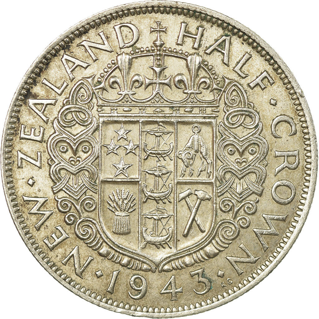 Moneta, Nuova Zelanda, George VI, 1/2 Crown, 1943, BB, Argento, KM:11