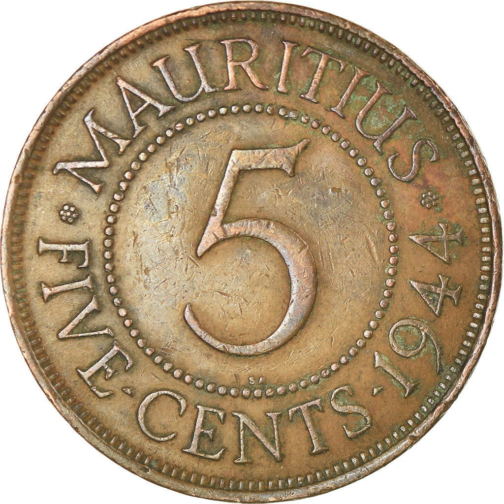 Moneta, Mauritius, George VI, 5 Cents, 1944, Pretoria, BB, Bronzo, KM:20