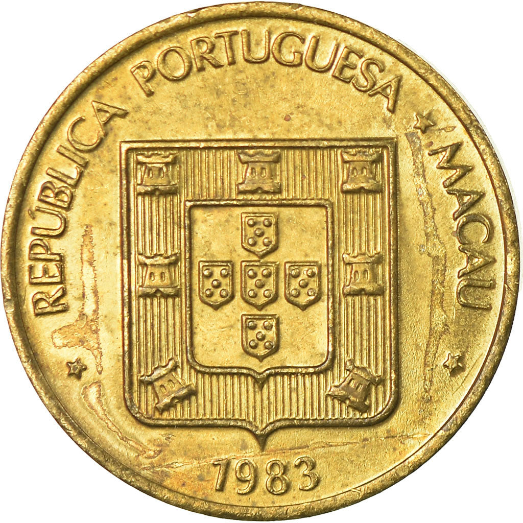 Coin, Macau, 20 Avos, 1983, EF(40-45), Brass, KM:21