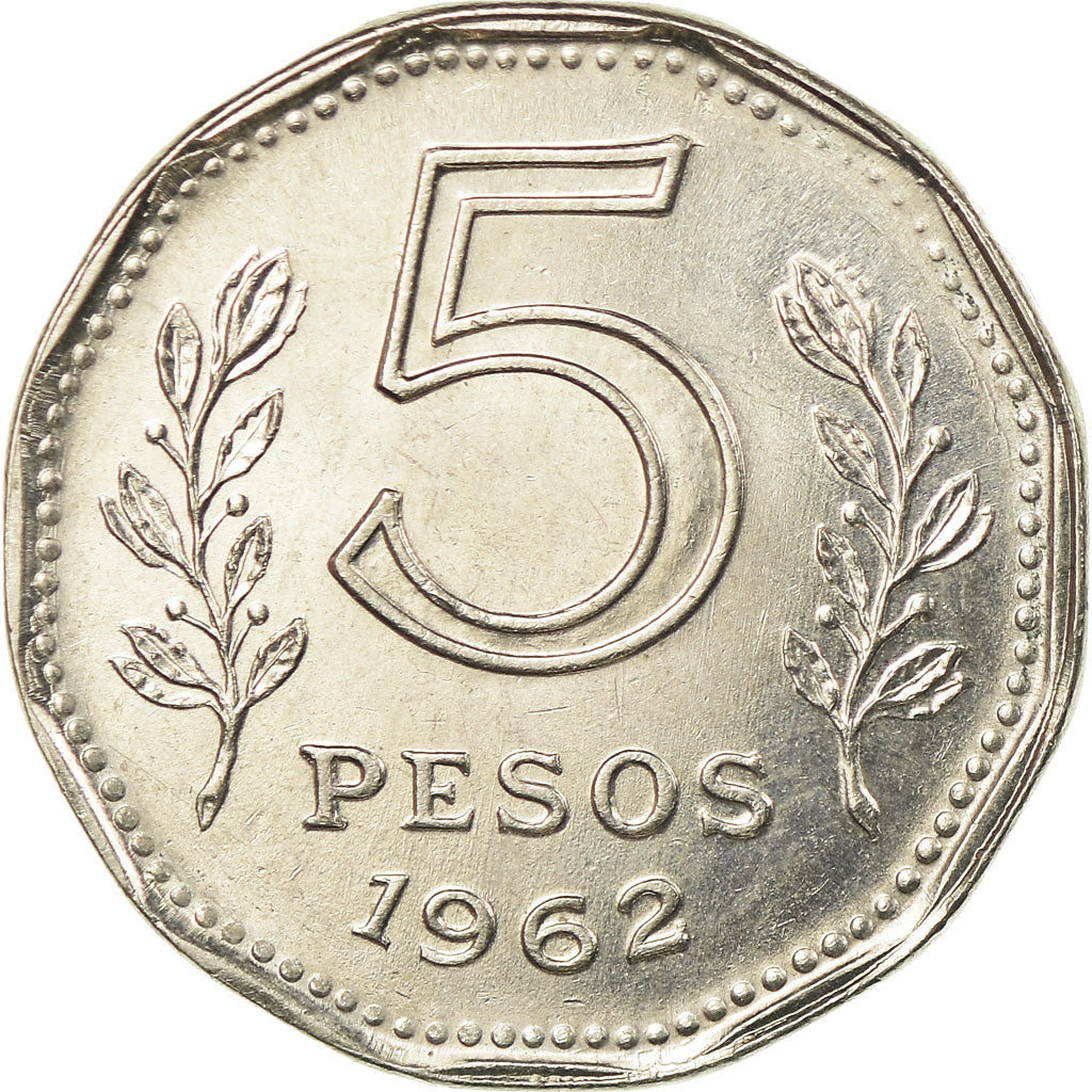 Coin, Argentina, 5 Pesos, 1962, AU(55-58), Nickel Clad Steel, KM:59