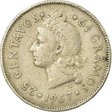 Moneda, República Dominicana, 25 Centavos, 1967, MBC, Cobre - níquel, KM:20a.1