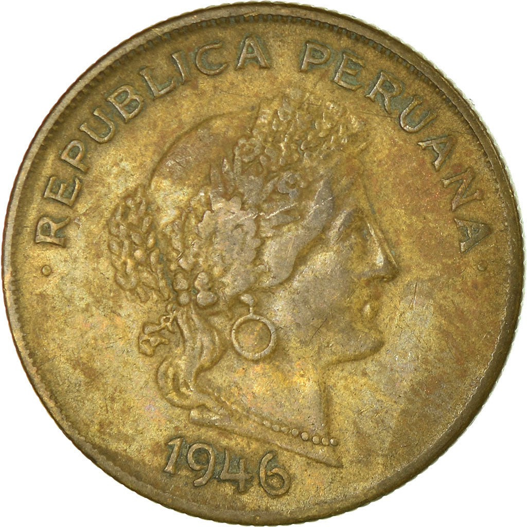 Moneda, Perú, 20 Centavos, 1946, BC+, Latón, KM:221.2