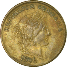 Moneda, Perú, 20 Centavos, 1946, BC+, Latón, KM:221.2