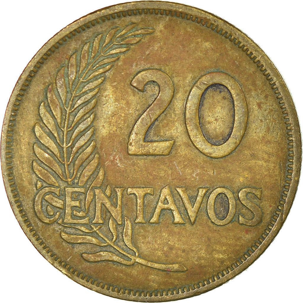 Moneda, Perú, 20 Centavos, 1946, BC+, Latón, KM:221.2
