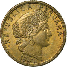 Coin, Peru, 10 Centavos, 1949, EF(40-45), Brass, KM:226.2
