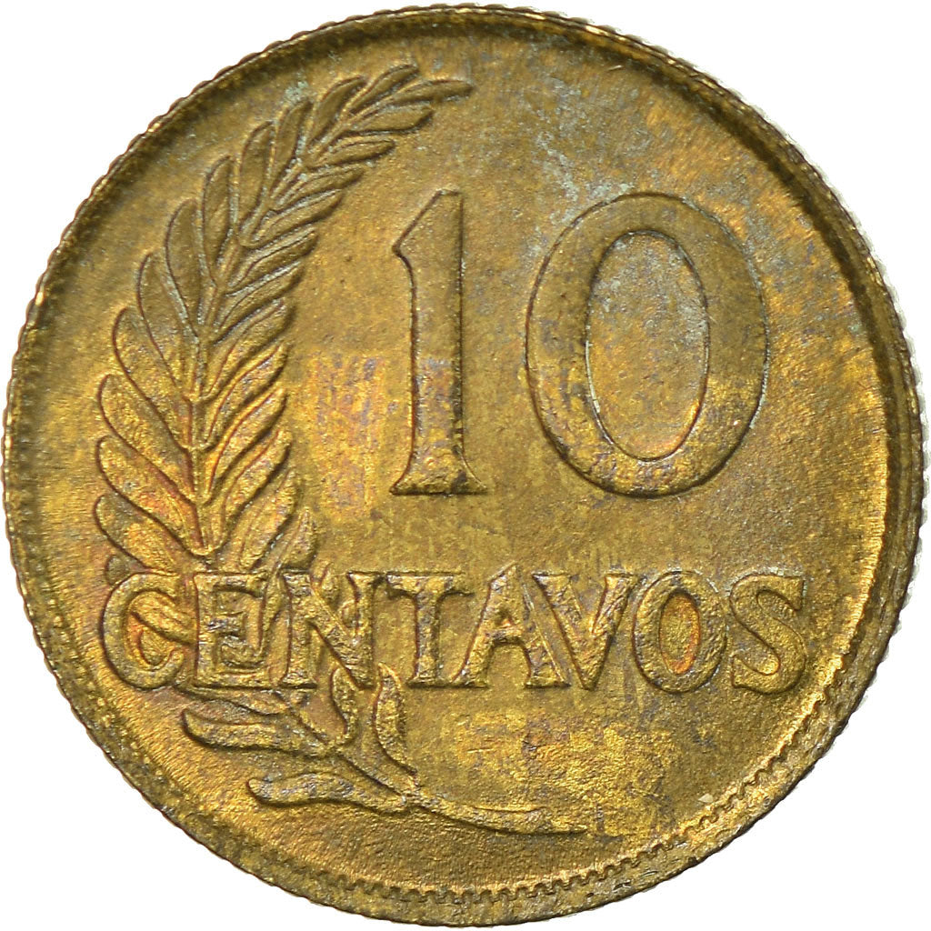 Coin, Peru, 10 Centavos, 1949, EF(40-45), Brass, KM:226.2