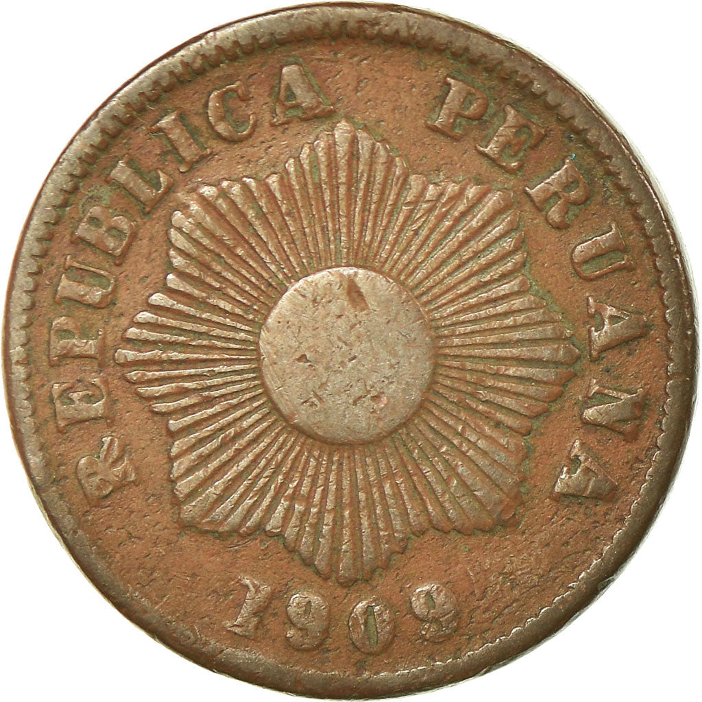 Moneda, Perú, Centavo, 1909, BC+, Bronce, KM:211