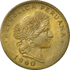 Moneda, Perú, 20 Centavos, 1960, MBC, Latón, KM:221.2b