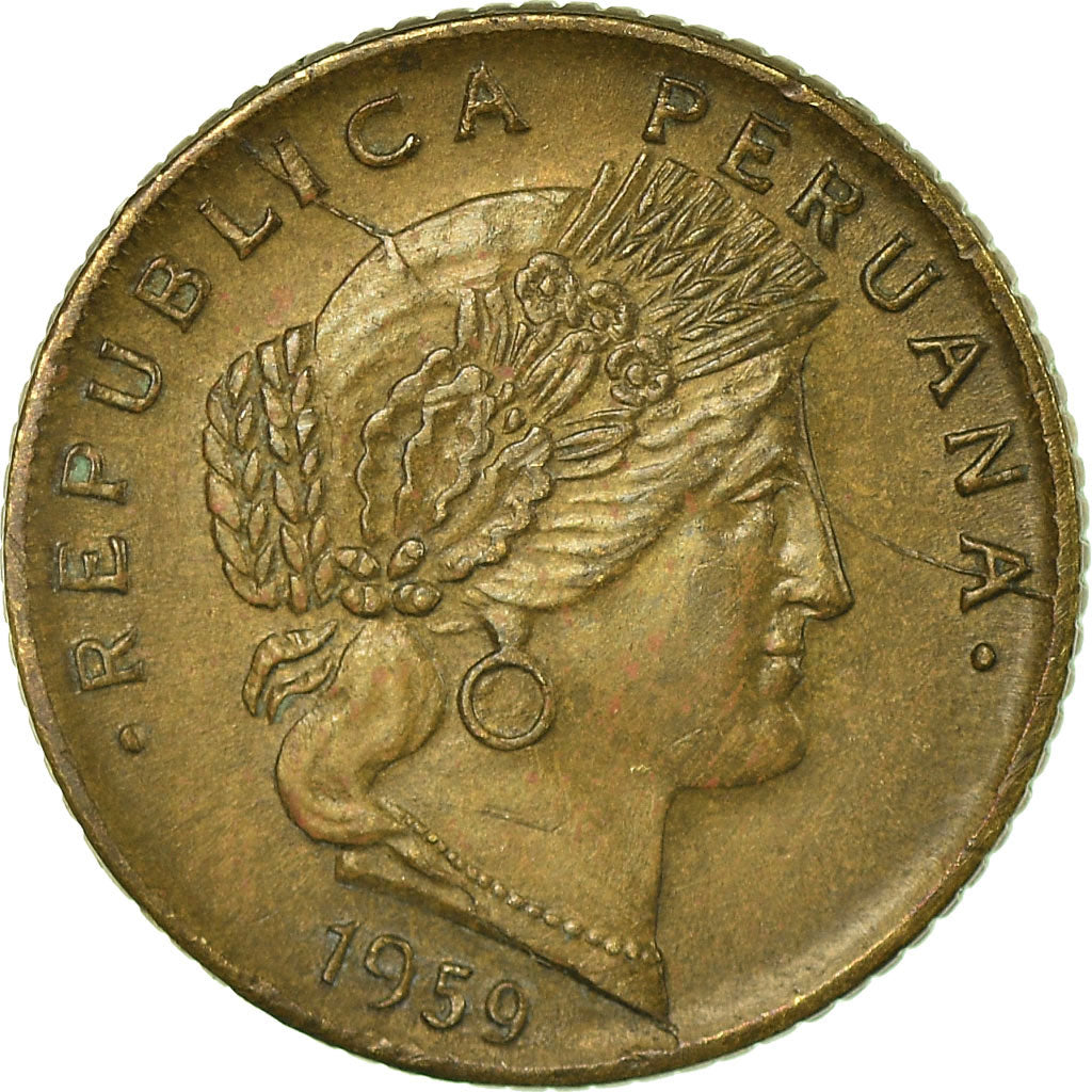 Moneta, Perù, 5 Centavos, 1959, BB, Ottone, KM:223.2