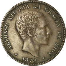 Coin, Spain, Alfonso XII, 10 Centimos, 1878, EF(40-45), Bronze, KM:675