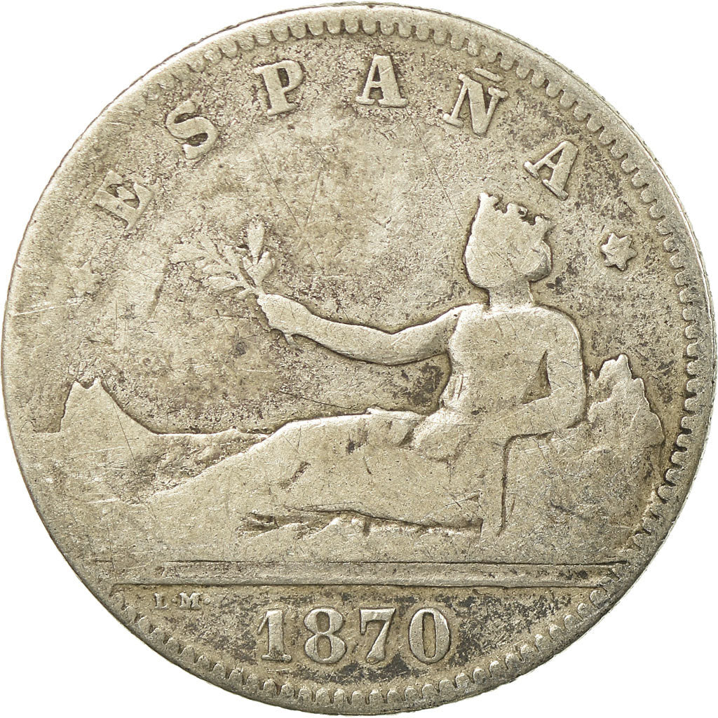 Munten, Spanje, Provisional Government, Peseta, 1870, FR, Zilver, KM:653