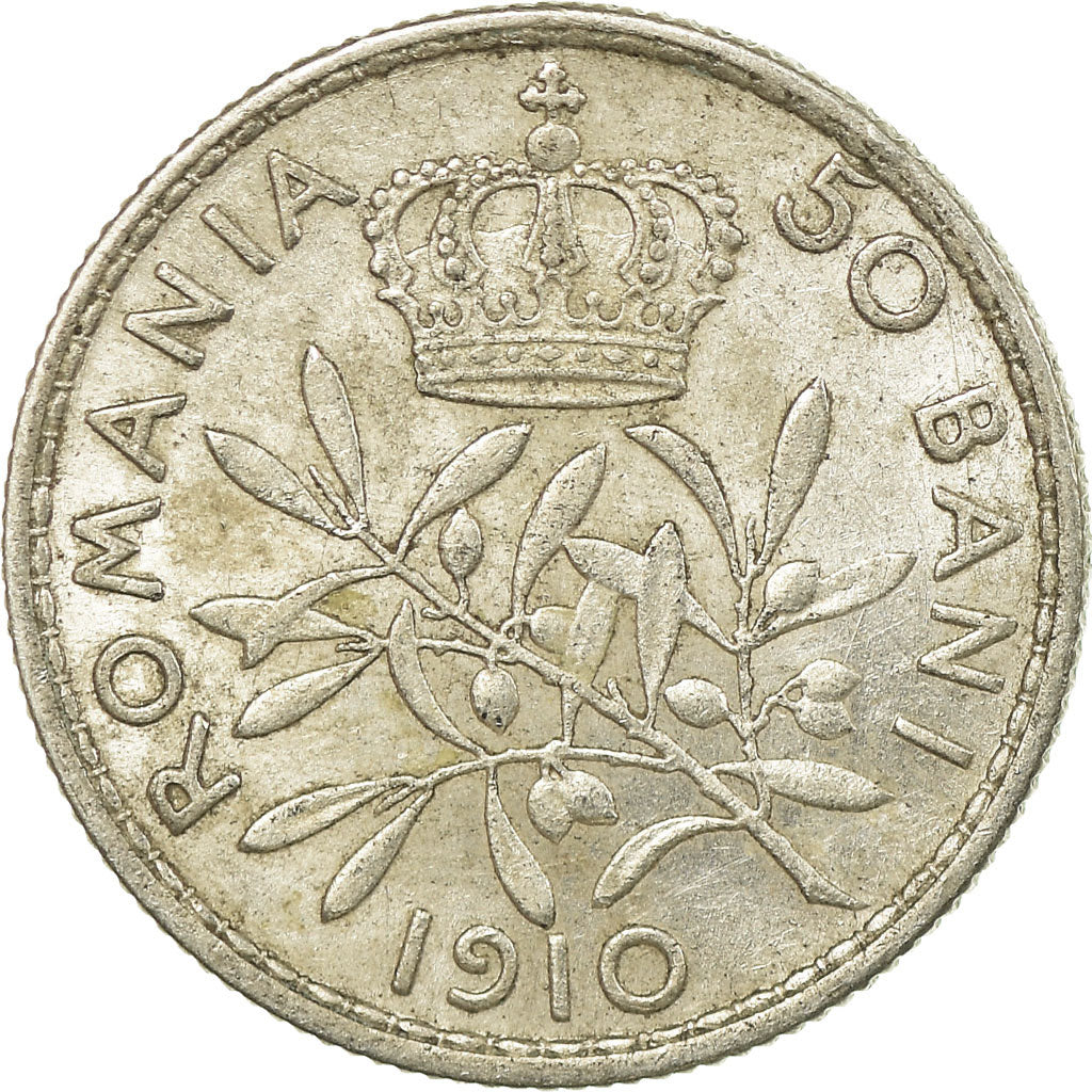 Moneda, Rumanía, Carol I, 50 Bani, 1910, MBC, Plata, KM:41