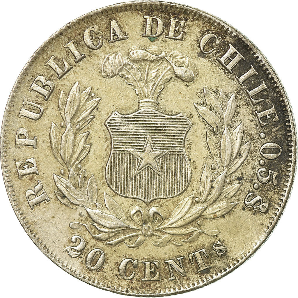 Coin, Chile, 20 Centavos, 1881, EF(40-45), Silver, KM:138.2