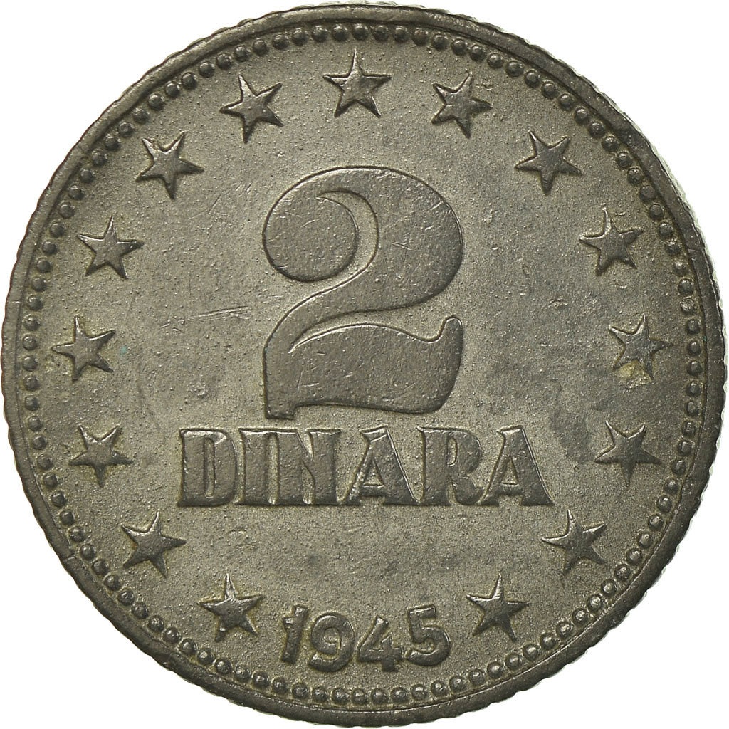 Coin, Yugoslavia, 2 Dinara, 1945, EF(40-45), Zinc, KM:27