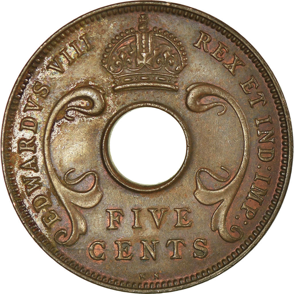 Moeda, ÁFRICA ORIENTAL, Edward VIII, 5 Cents, 1936, EF(40-45), Bronze, KM:23