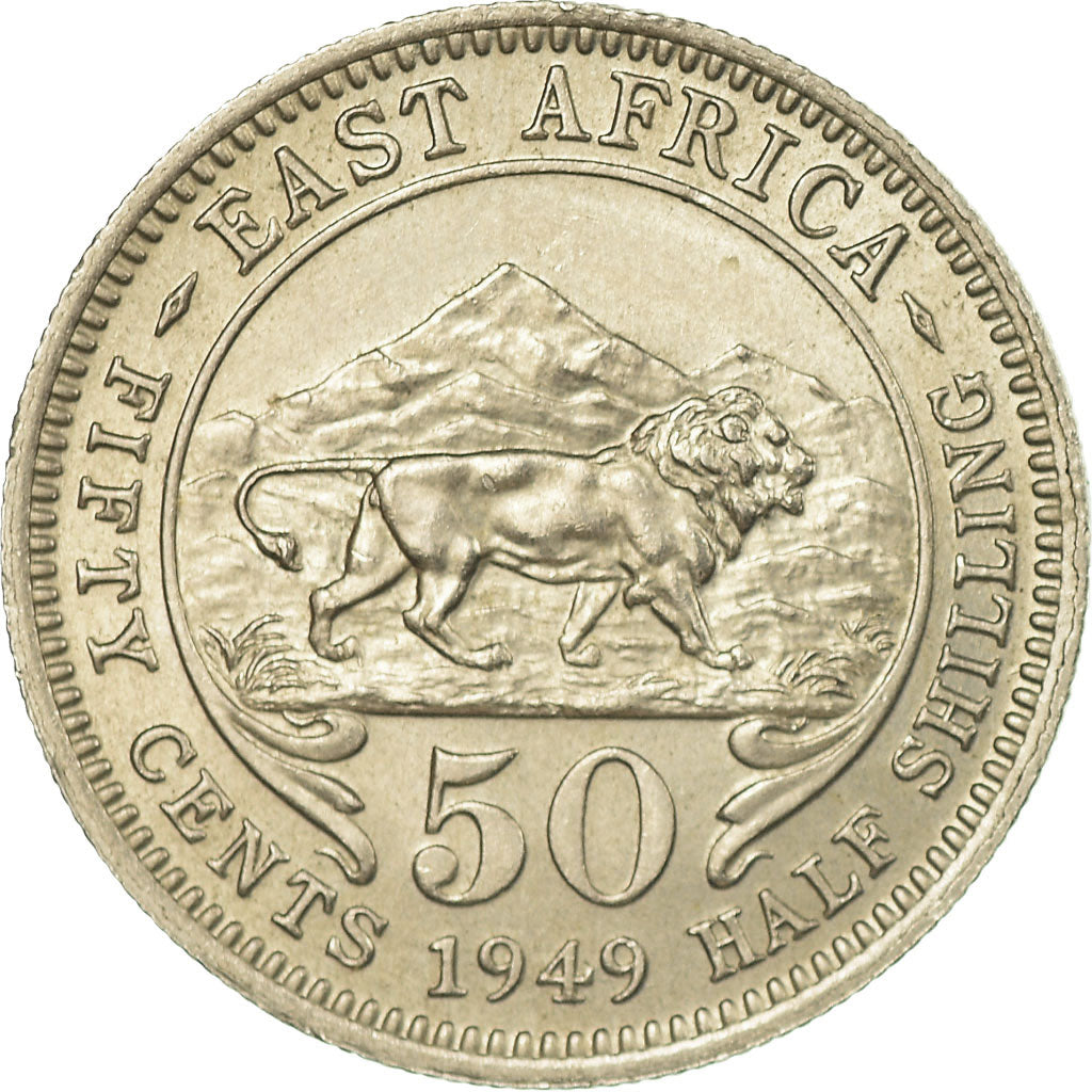Moneta, AFRYKA WSCHODNIA, George VI, 50 Cents, 1949, AU(55-58), Miedź-Nikiel
