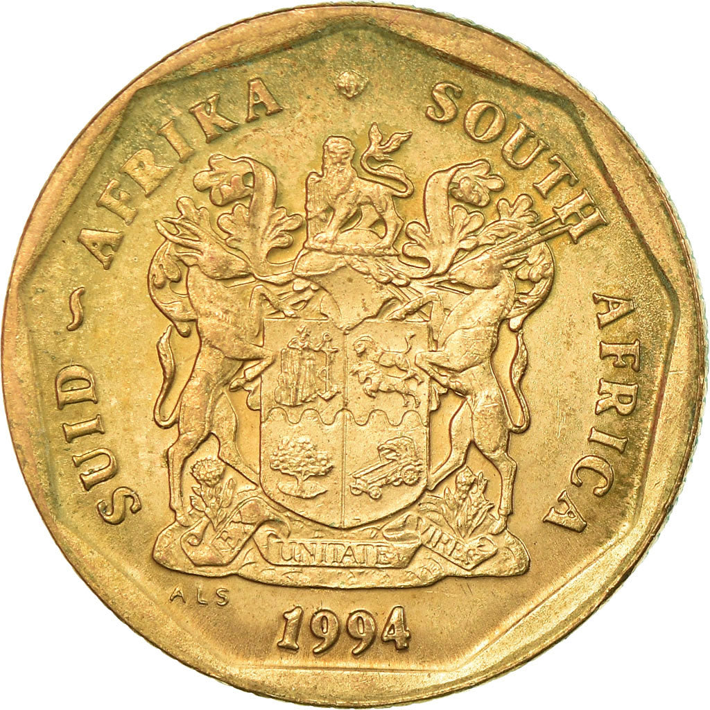 Moneda, Sudáfrica, 50 Cents, 1994, Pretoria, MBC, Bronce chapado en acero