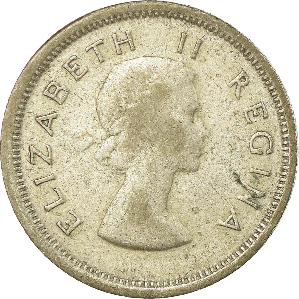 Moneta, Sudafrica, Elizabeth II, 6 Pence, 1957, BB, Argento, KM:48